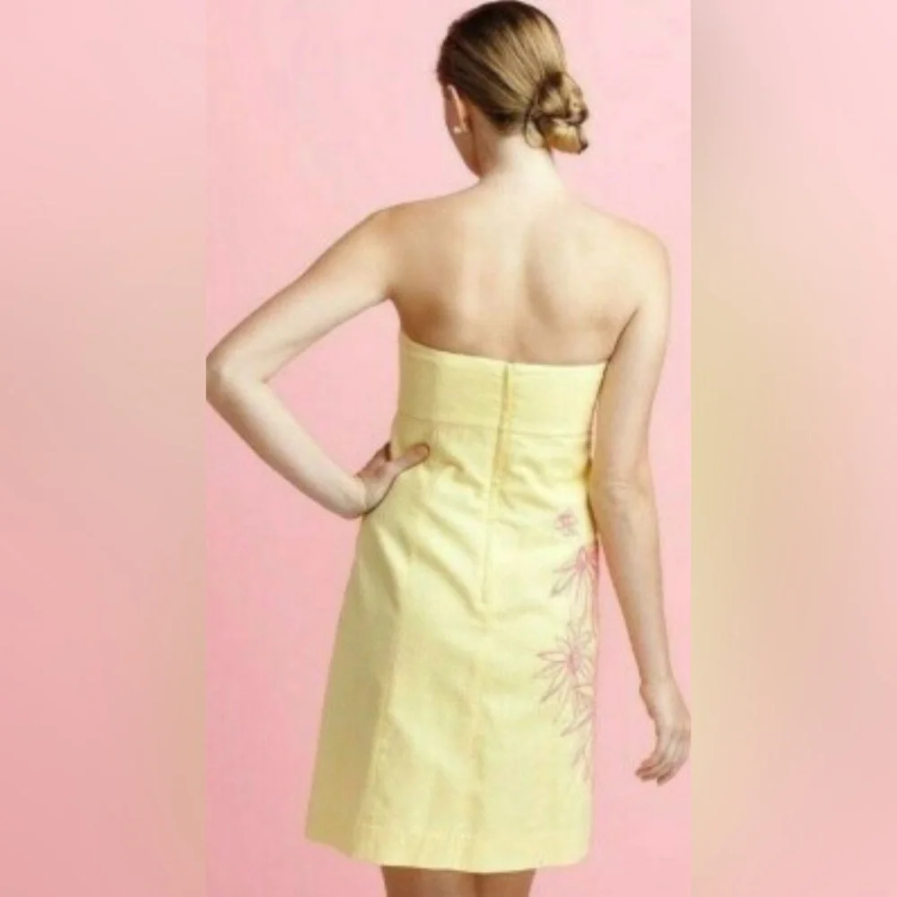 Lilly Pulitzer Strapless Yellow Dress with Pink Floral Design - Picture 3 of 10